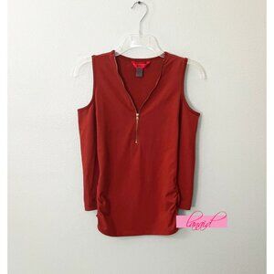 Hot Kiss Zipper V-Neck Open Cold Shoulder Faux Suede Terracotta Ruched Henley M